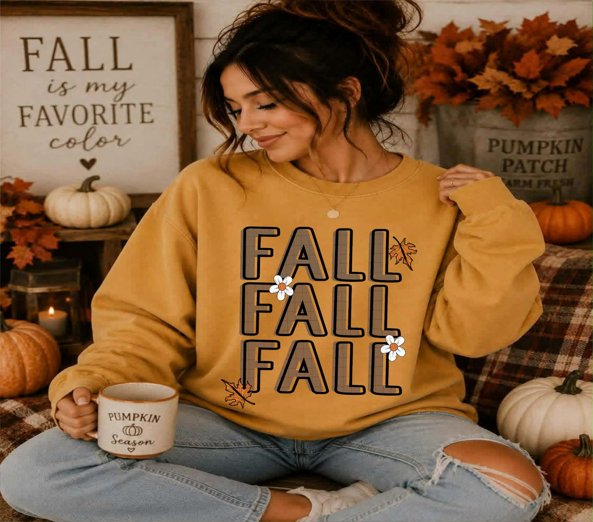 Fall stacked with white daisy  (Linda) DTF transfer