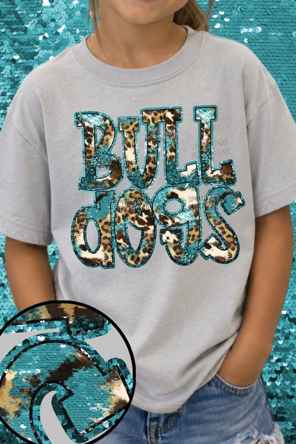 Bulldogs animal print blue sequin outline (STD) DTF transfer