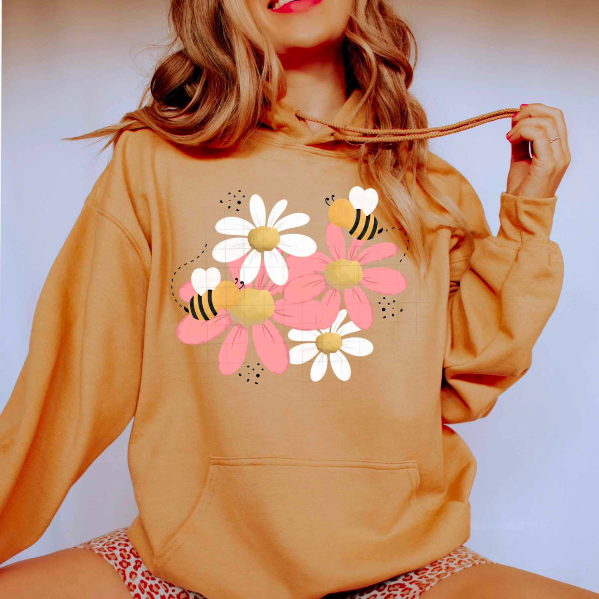 Pink flowers with bees (CSC) 84278 DTF transfer
