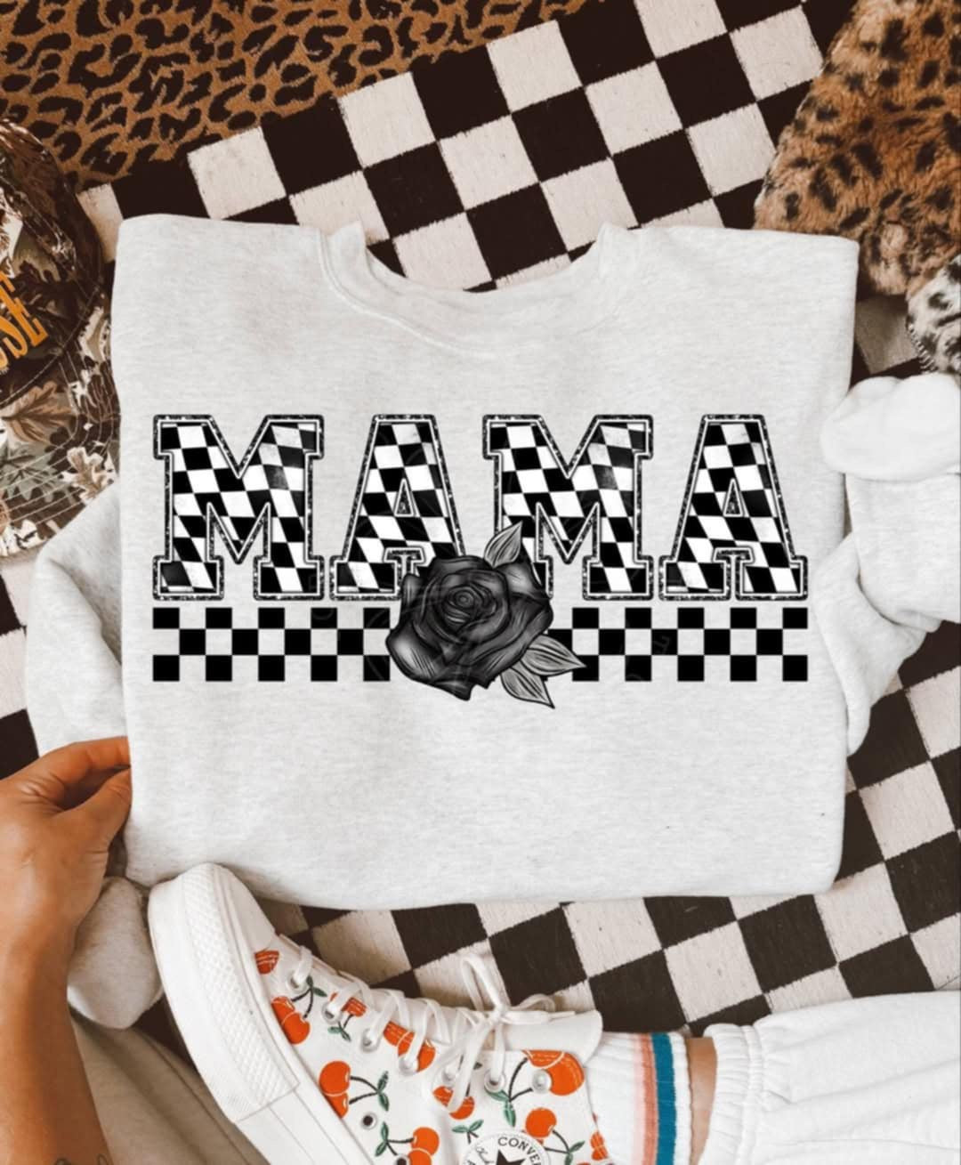 Mama checkered with black rose (Unhinged) 99335 DTF transfer