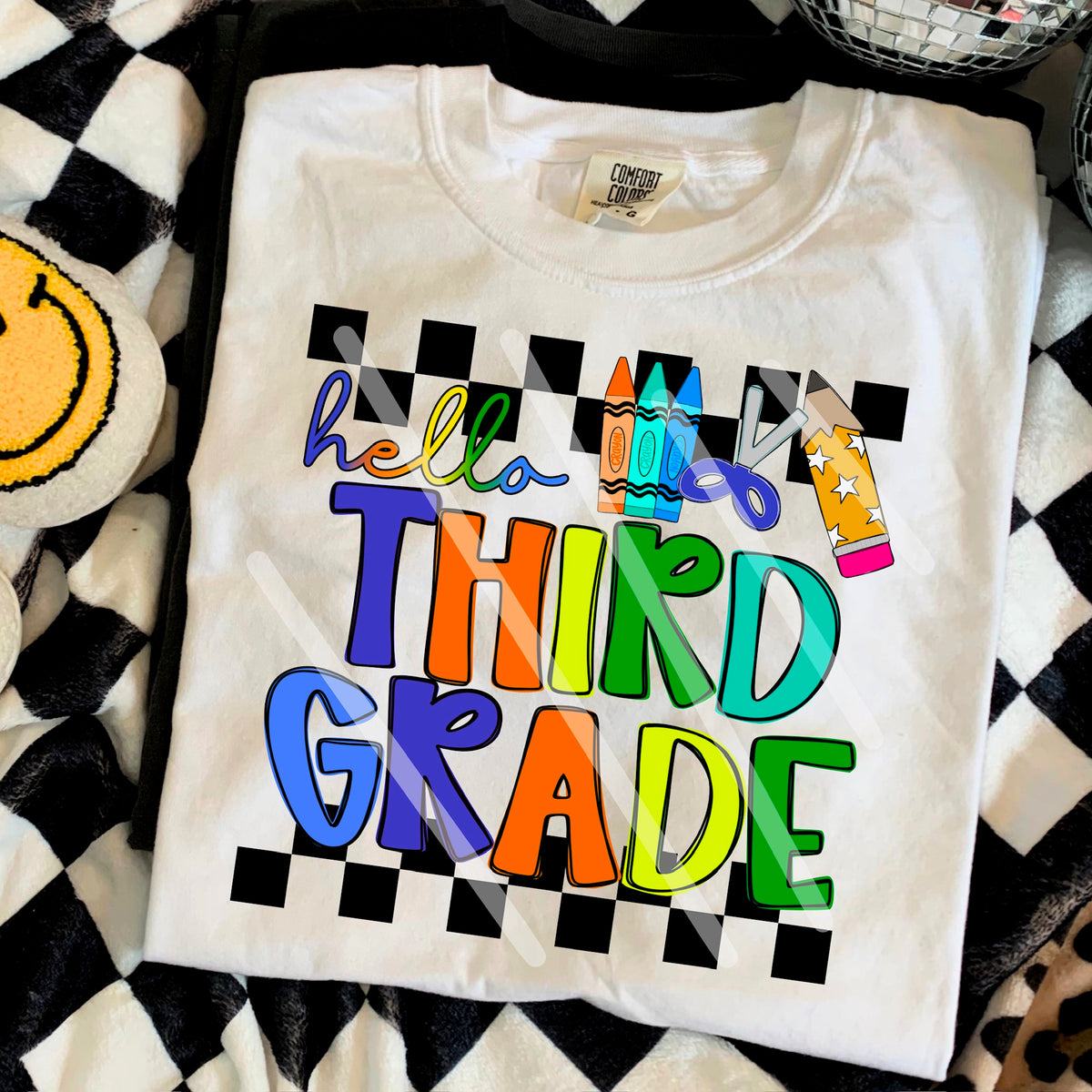 Hello Third Grade rainbow BOY with star pencil 110612 DTF transfer