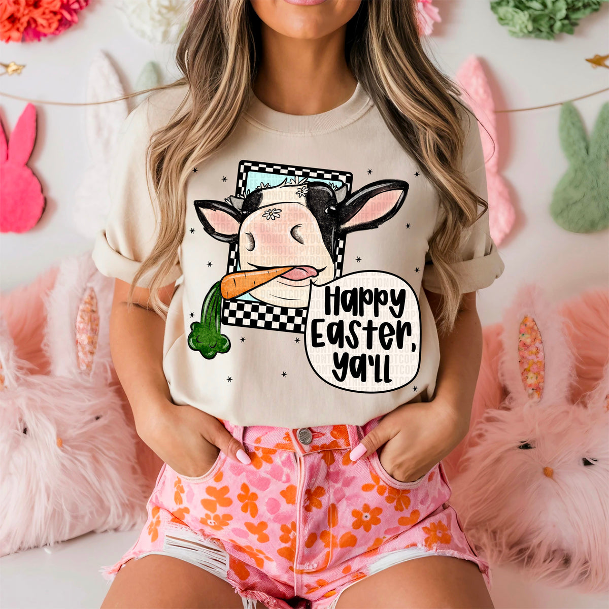 Happy Easter y’all cow 90443 DTF transfer