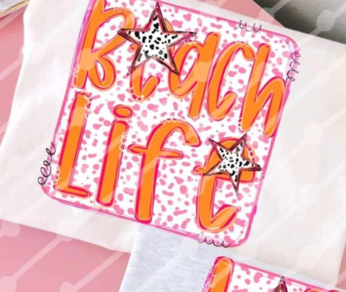 Beach life orange font (JBD) 97219 DTF transfer