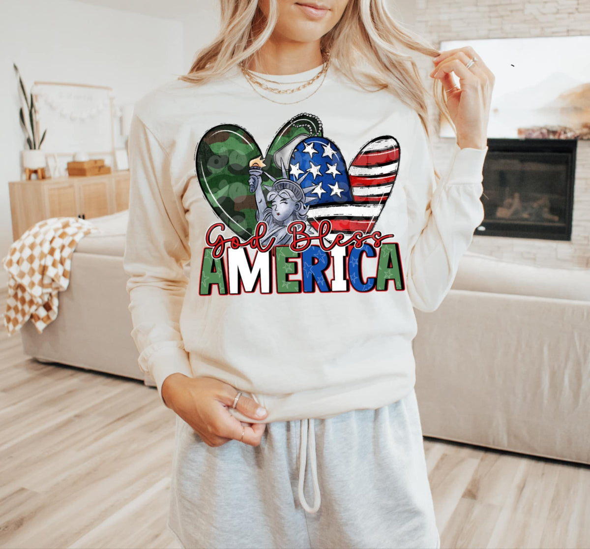 God bless America hearts 90506 DTF transfer