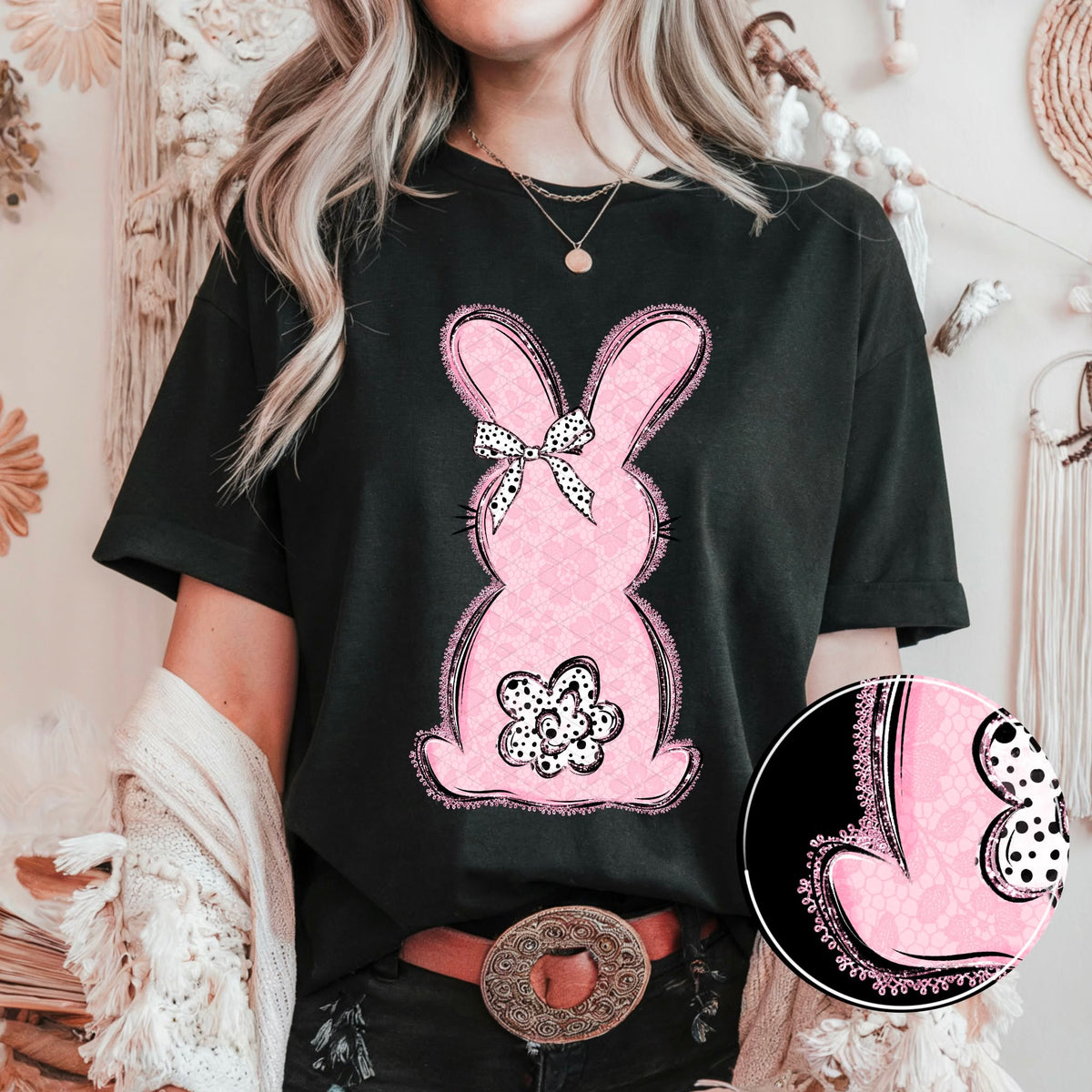 Pink Bunny (lace trim) SDD DTF transfer