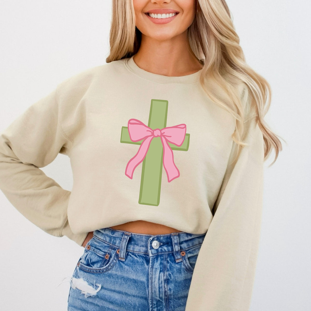 Cross and bow (light green and pink) DTF Transfer