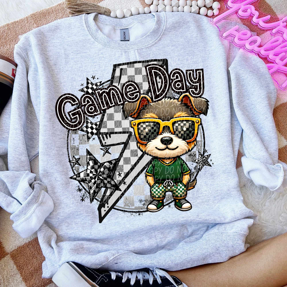Game day puppy green shirt lightning bolt (CITY) 52526 DTF transfer