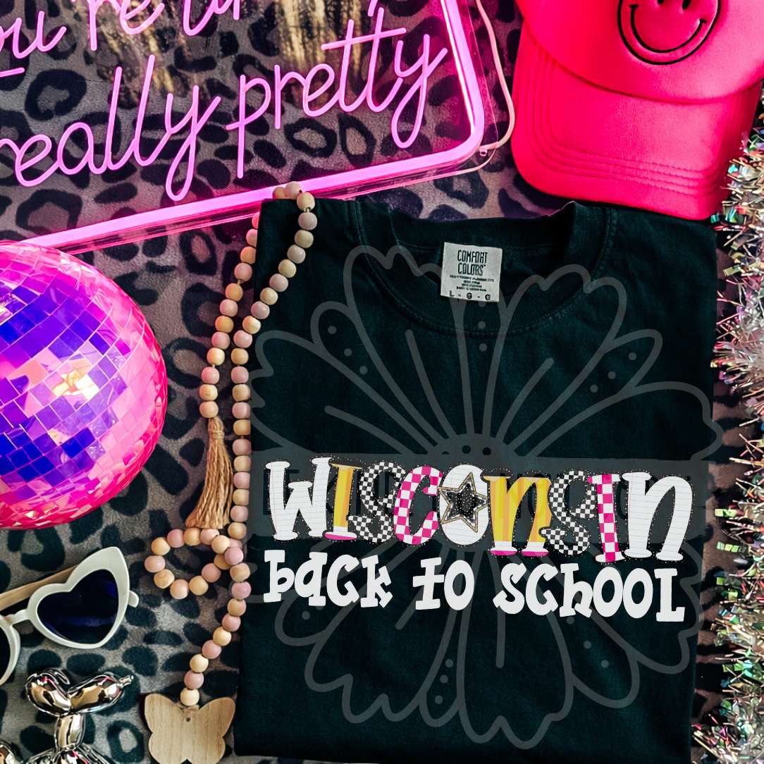 wisconsin back to school patterned letters (vehement) DTF Transfer