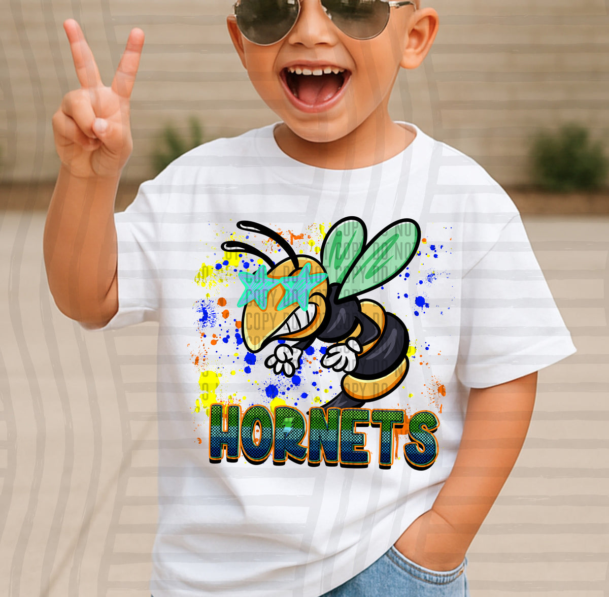 hornets paint splatter boy blue green and yellow (Caplinger) DTF Transfer