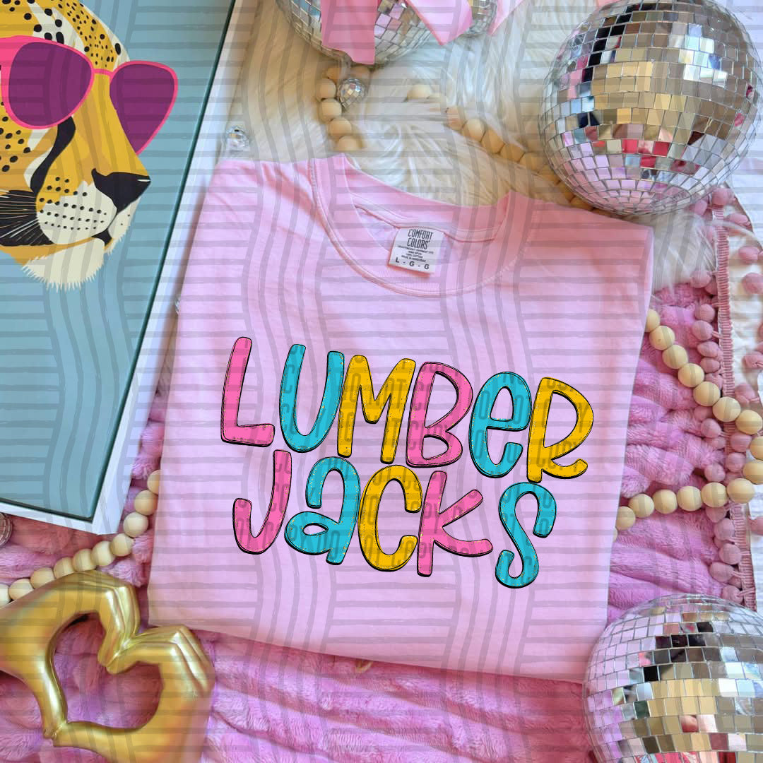 blue yellow and pink lumber jacks stacked (Caplinger) DTF Transfer