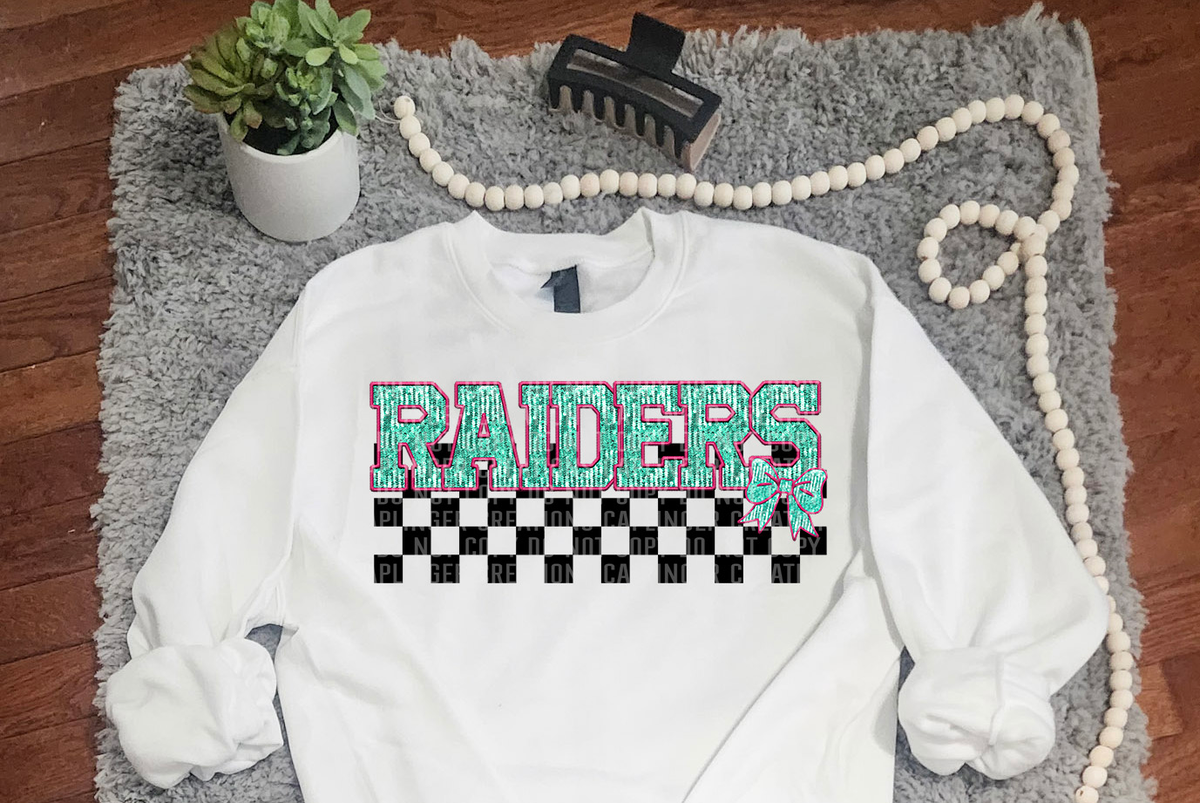 Turquoise And Pink Faux Embroidery Raiders 74108 DTF Transfer
