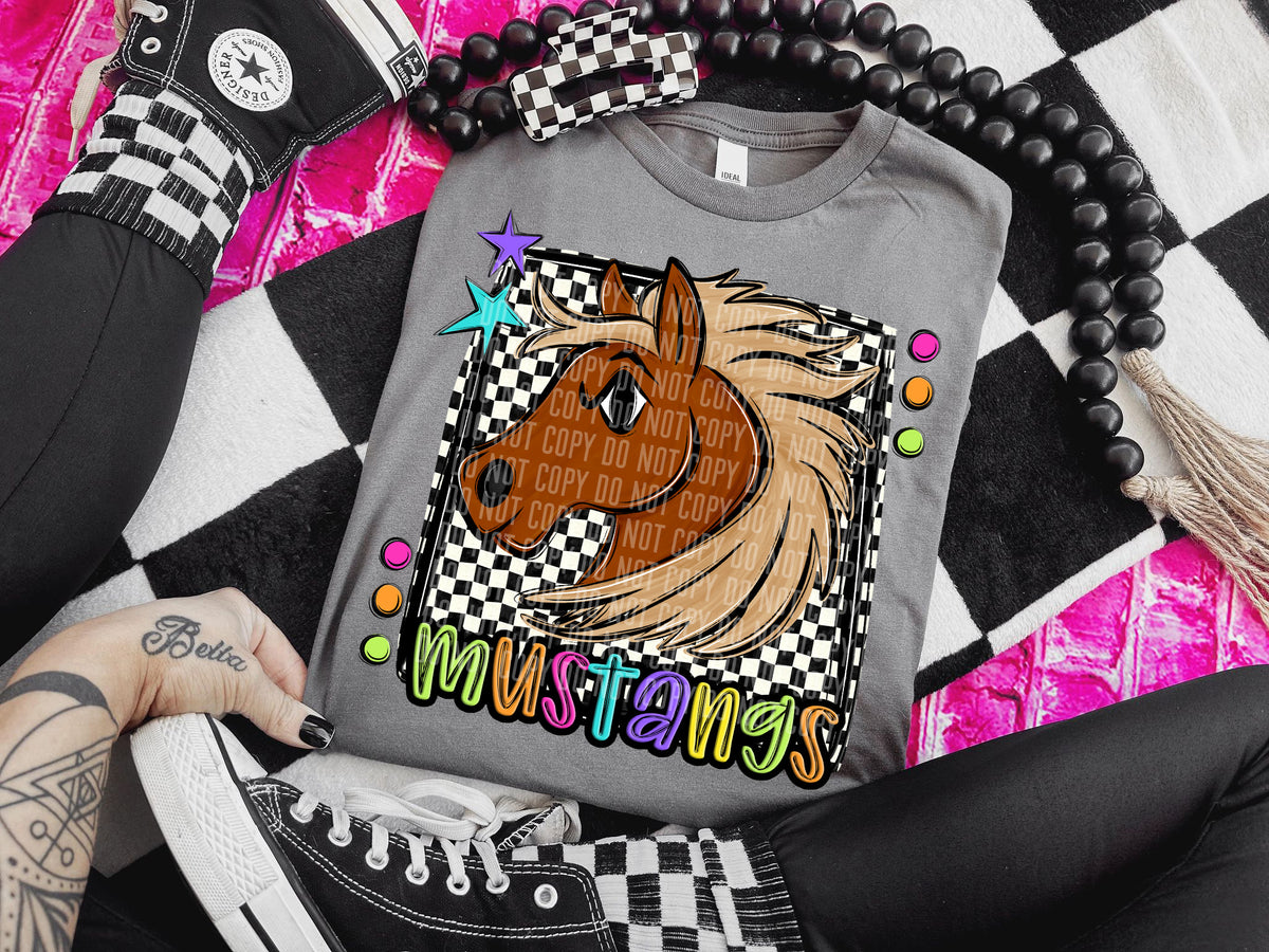Checkered Preppy Bright Mustangs Brown (Caplinger) DTF transfer