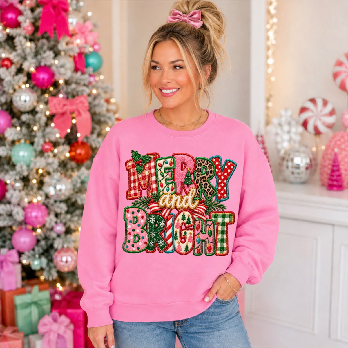 Merry and bright christmas faux Tuesday Deal DTF