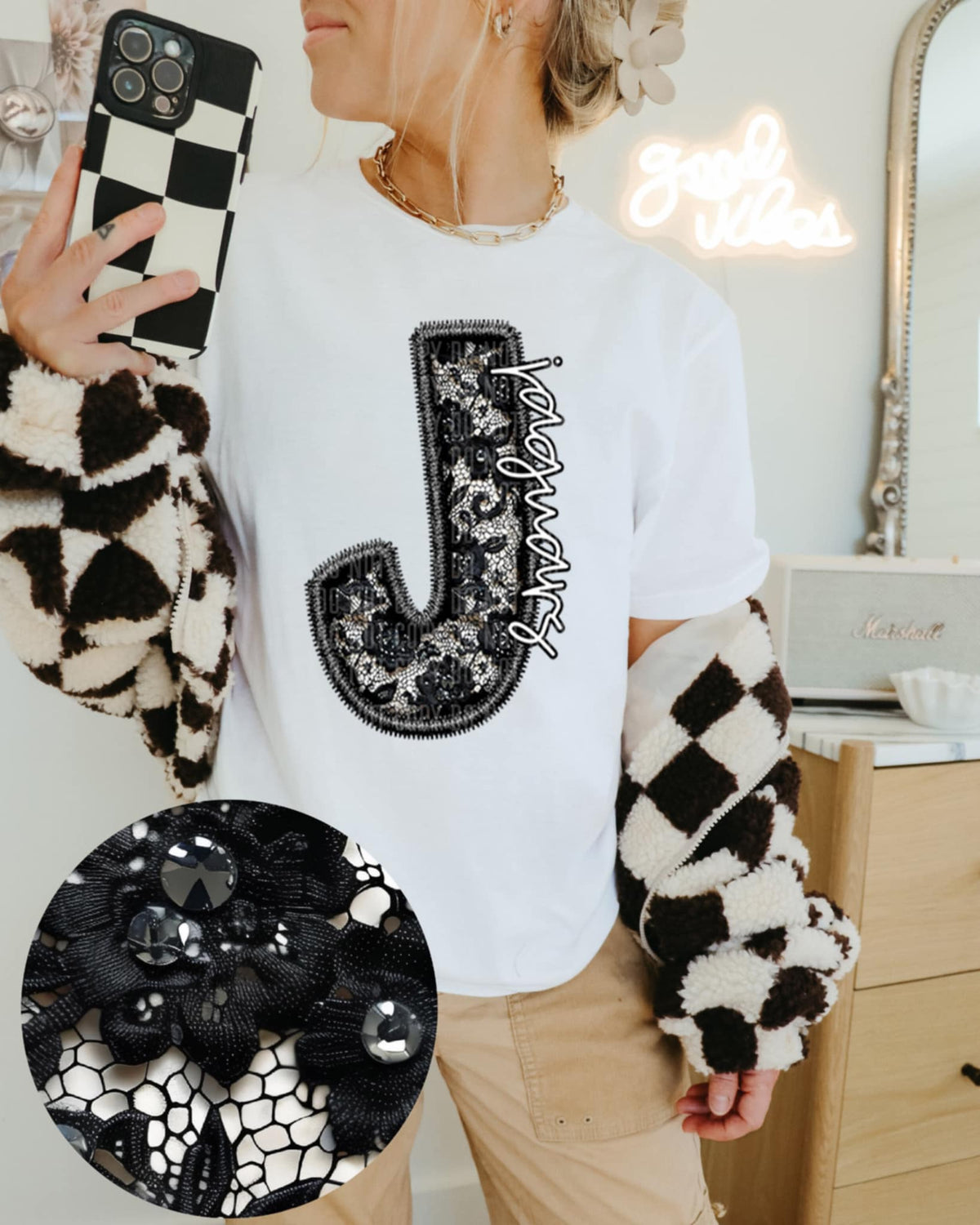 J jaguars lace letter (Caplinger) 90096 DTF transfer