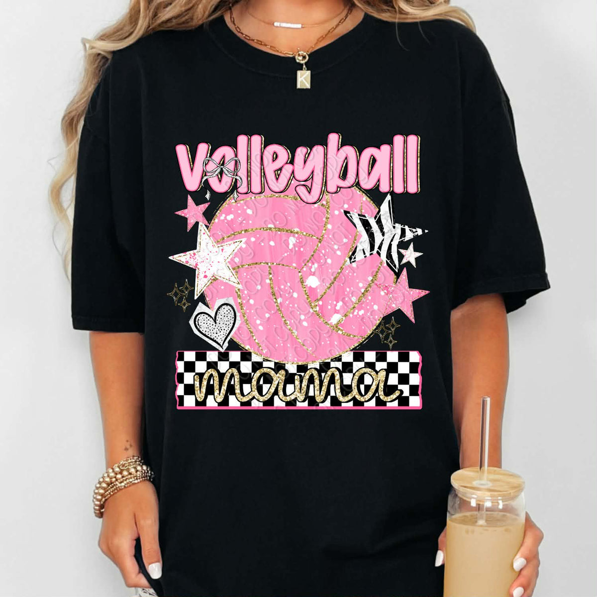 Volleyball Mama pink with stars (DWS) DTF Transfer