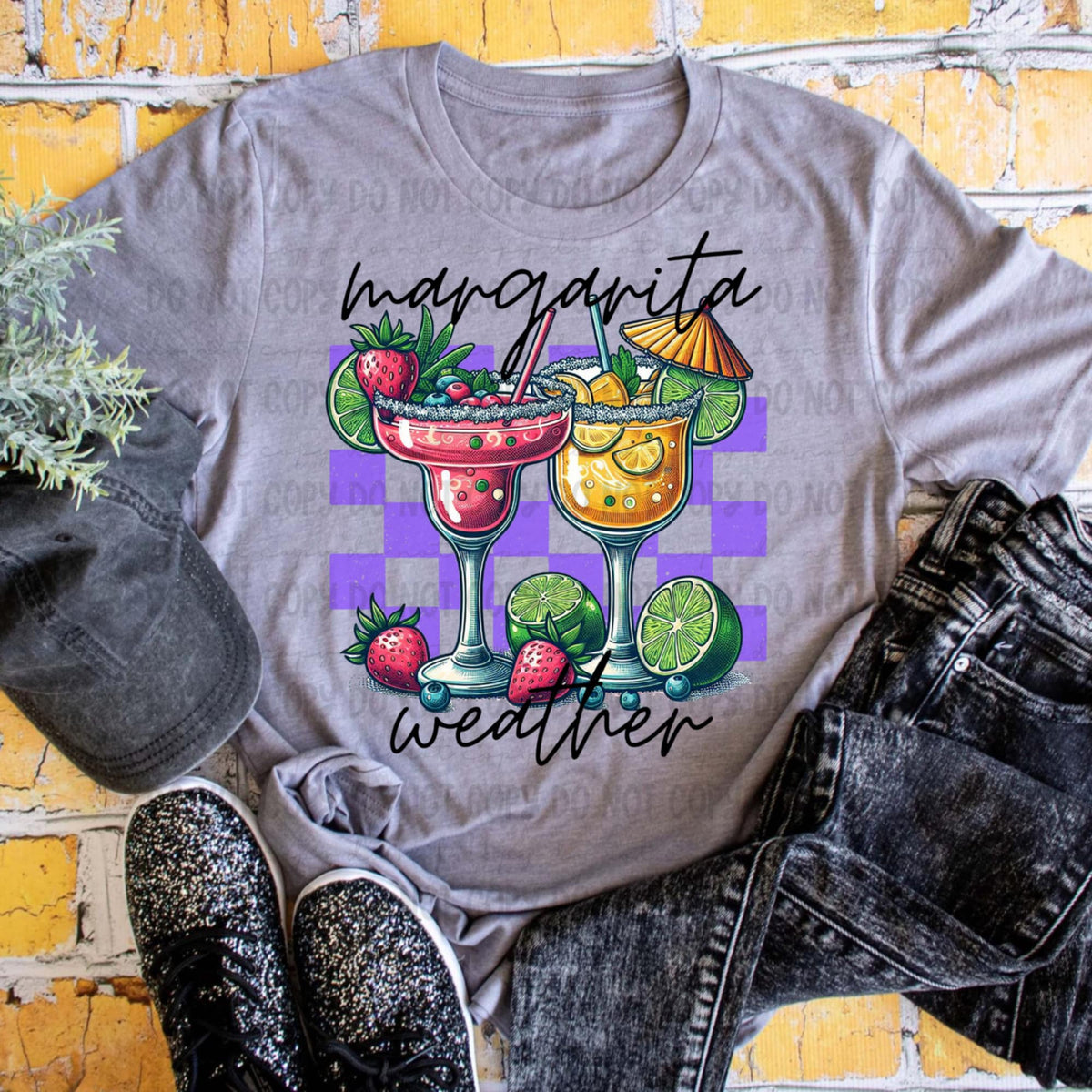 Margarita weather purple checkered (REVEL) 98922 DTF transfer