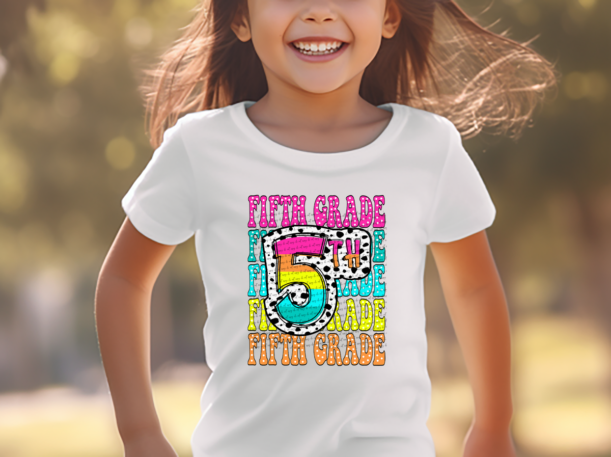 5th grade repeat print polka and rainbow 49785 DTF transfer