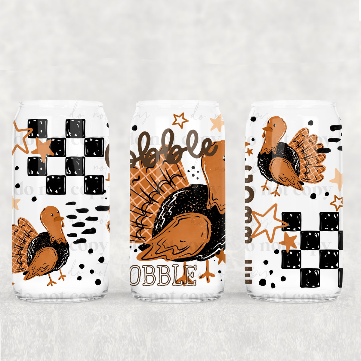 Gobble turkey with checker (CSC) UV DTF WRAP