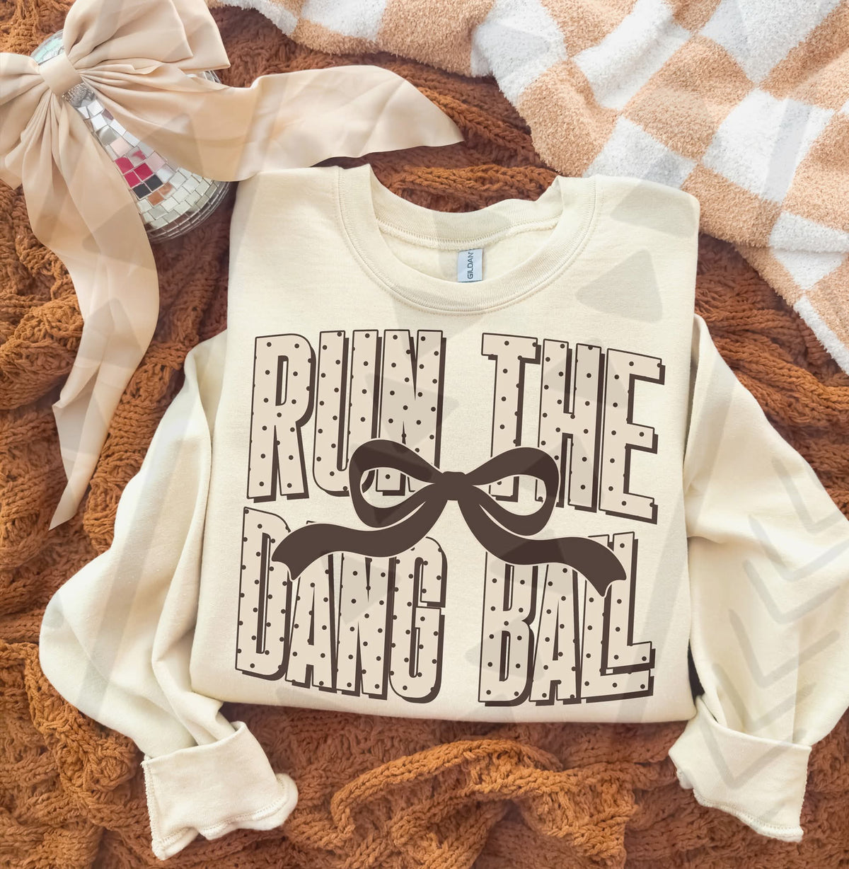 Run the dang ball polkadot print black skinny bow (TGG) DTF Transfer