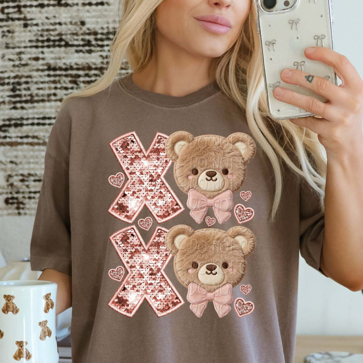 XOXO bear head faux sequins (DWS) DTF Transfer