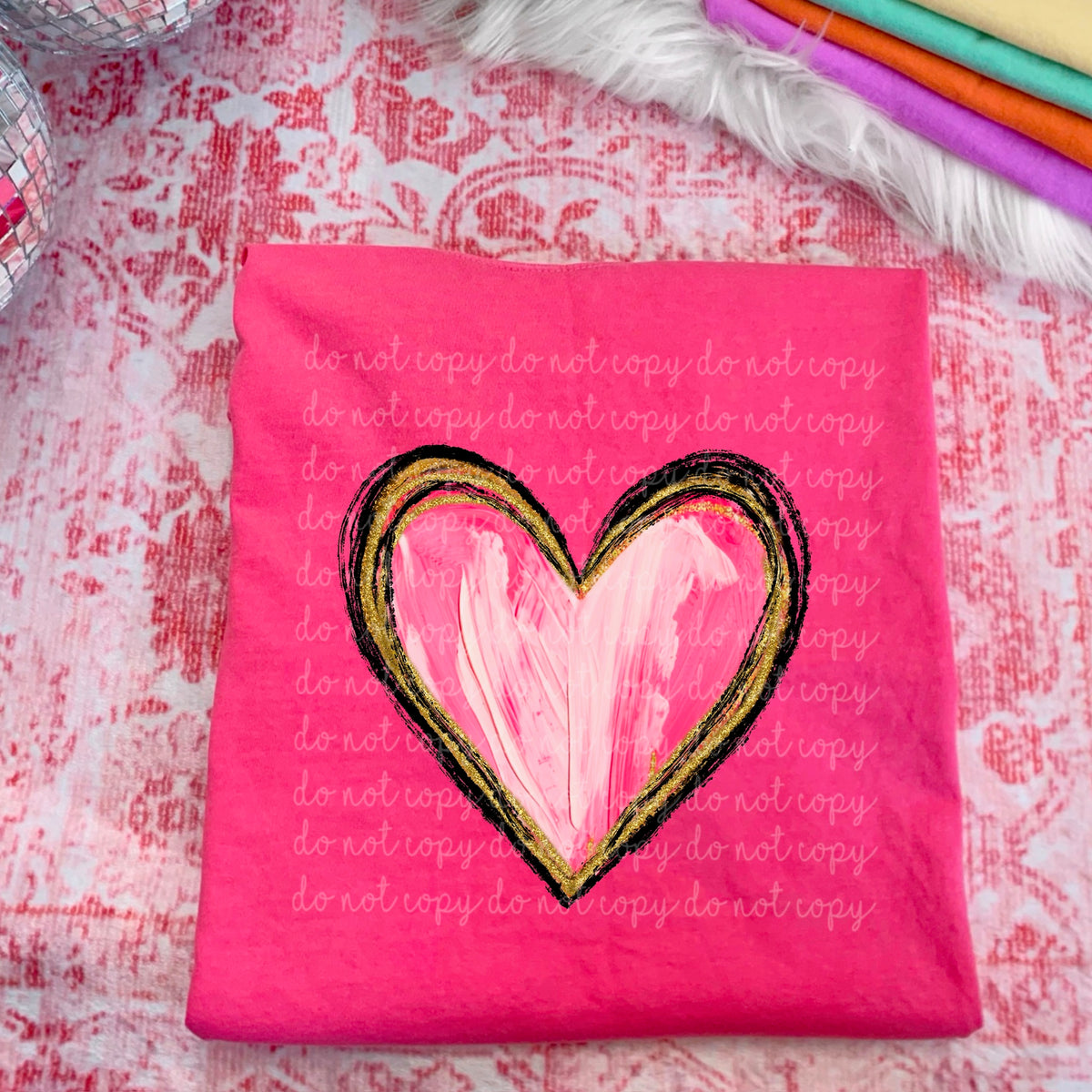 Pink and gold heart (black outline) 117519 DTF TRANSFER