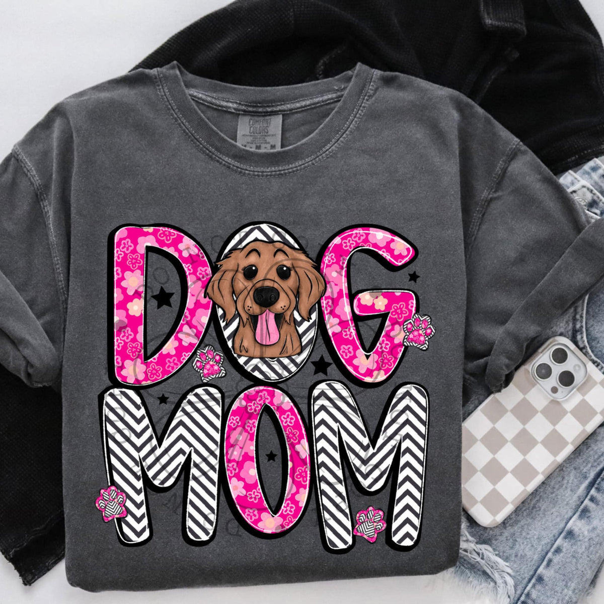 Golden retriever dog mom dark pink (SWD) 97327 DTF transfer