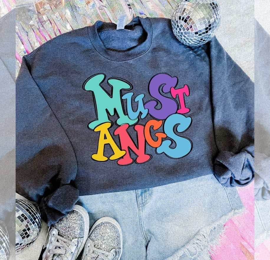 Mustangs colorful bubble font (S&G) 64506 DTF transfer