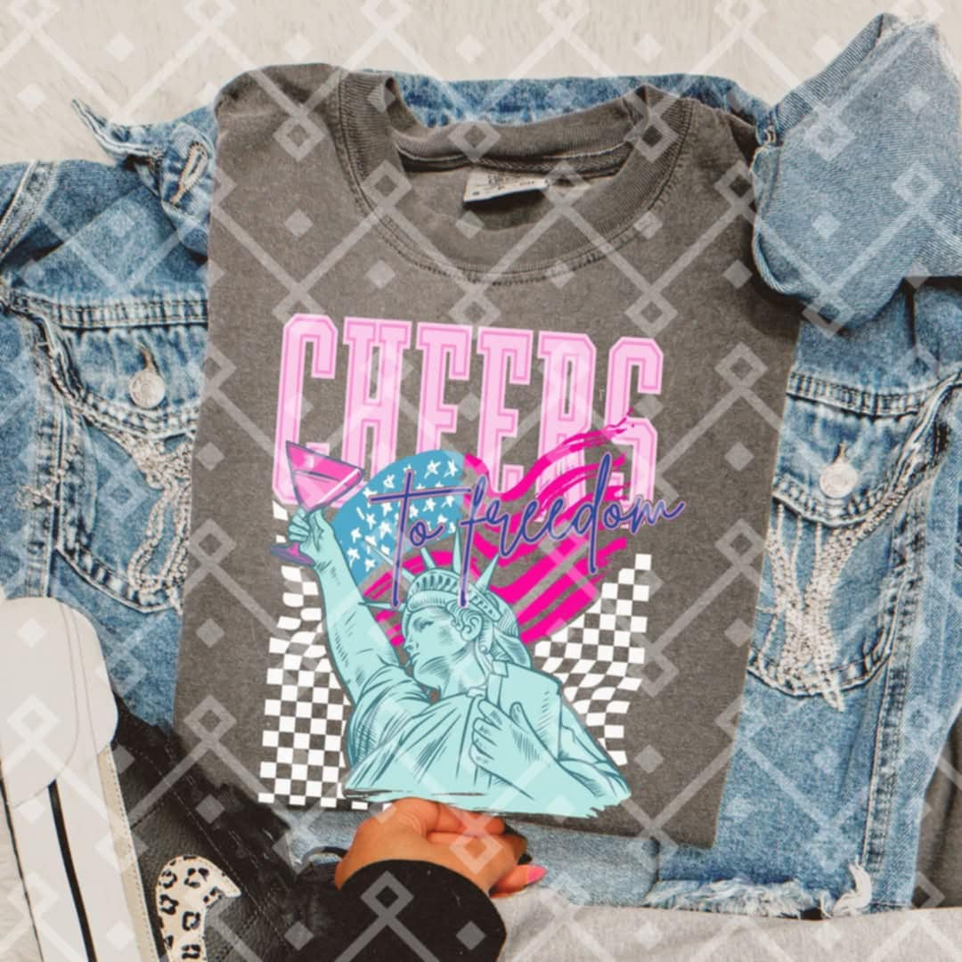 Cheers to freedom statue 106396 DTF transfer