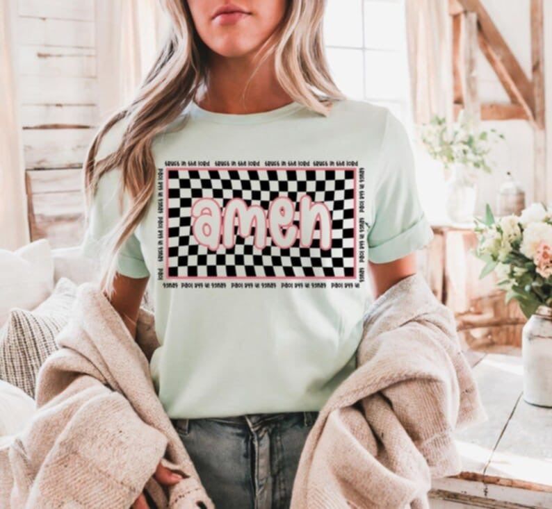 Amen checkered background with red outline 87744 DTF transfer