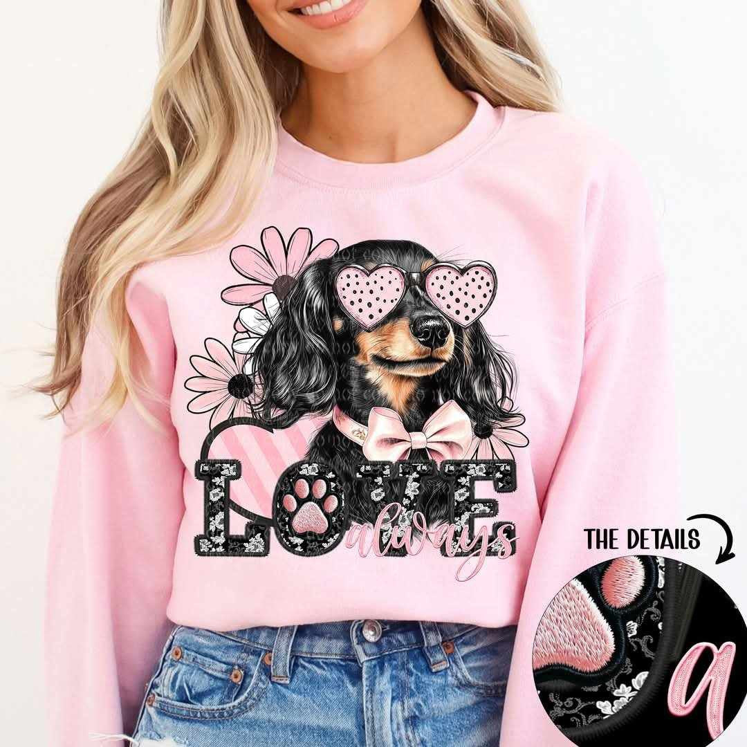 Love always black long hair dachshund (TTD) 80802 DTF transfer