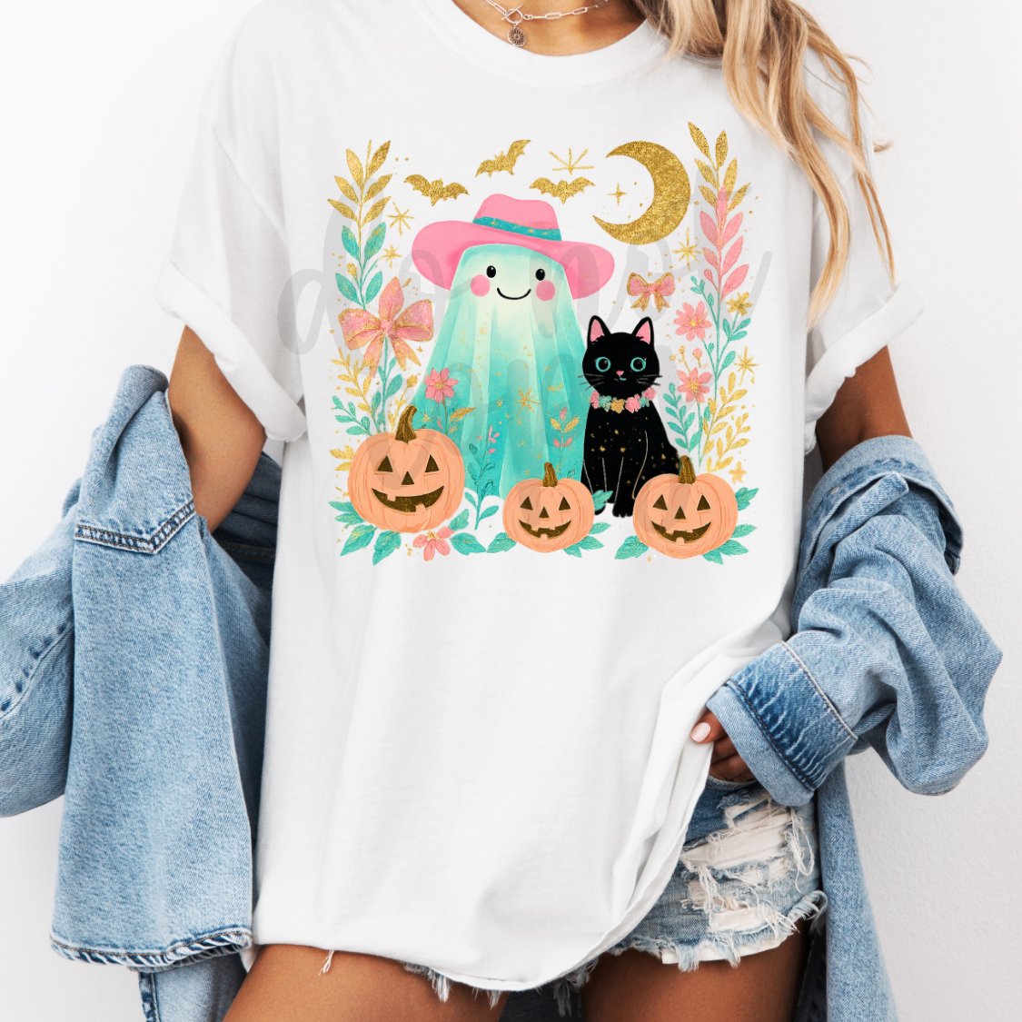 Pastel ghost bat and pumpkins (Parker) DTF transfer