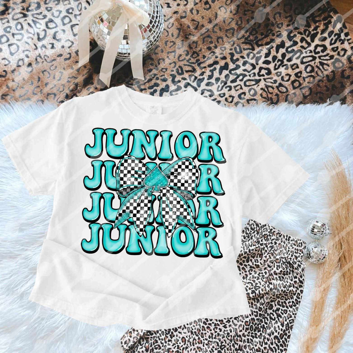 Junior stacked checkered bow blue (JBD) DTF transfer