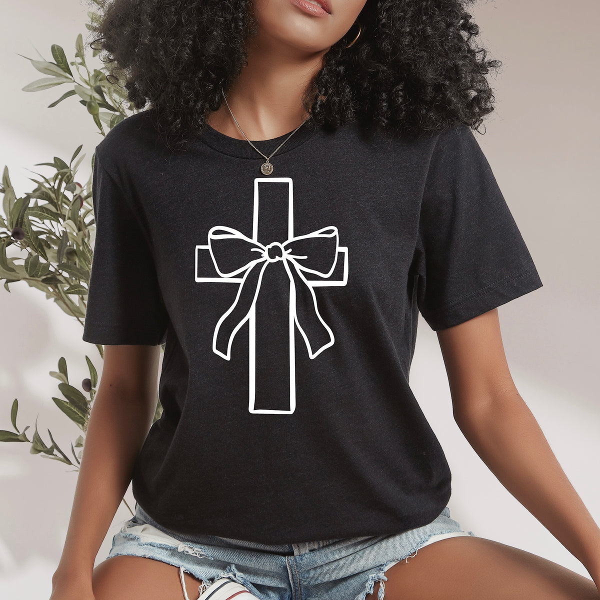 Cross and bow (white) DTF Transfer