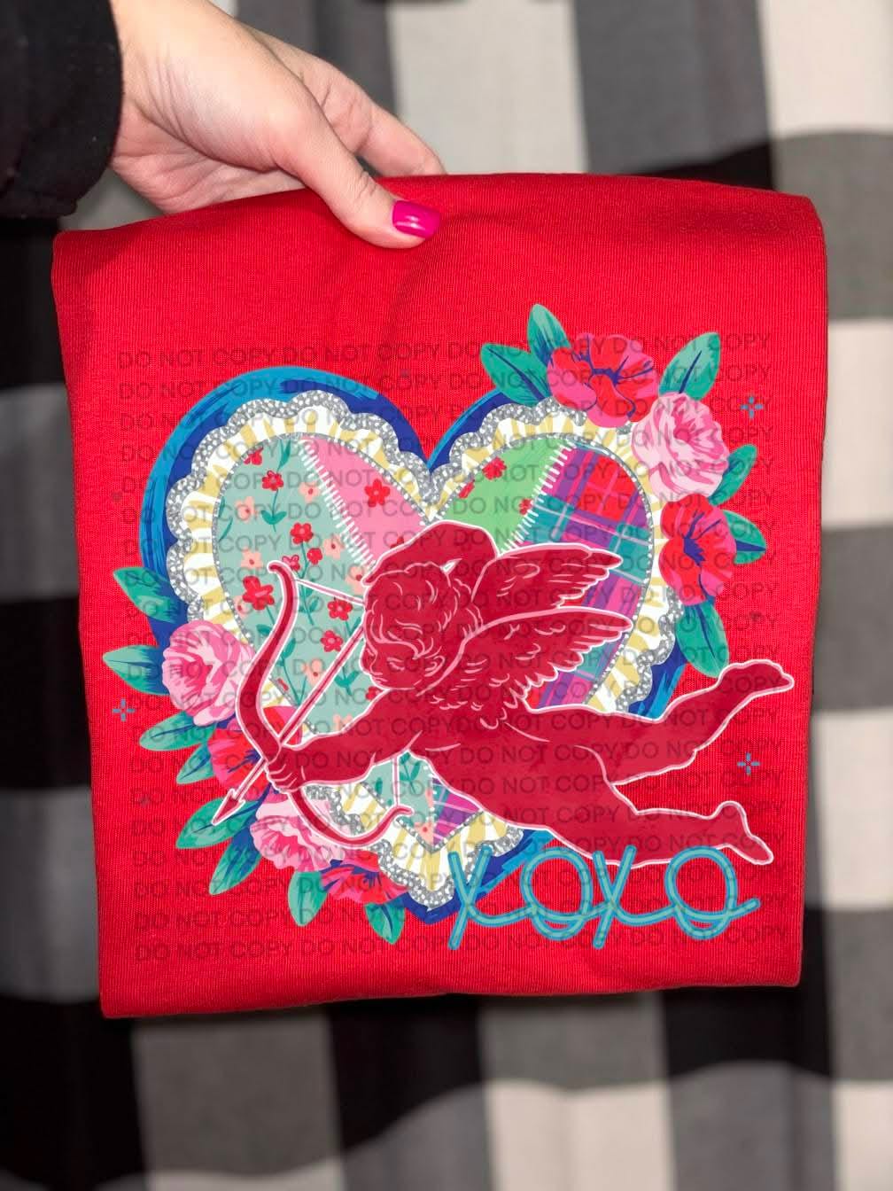 Xoxo cupid patchwork heart with blue (SCG) DTF Transfer