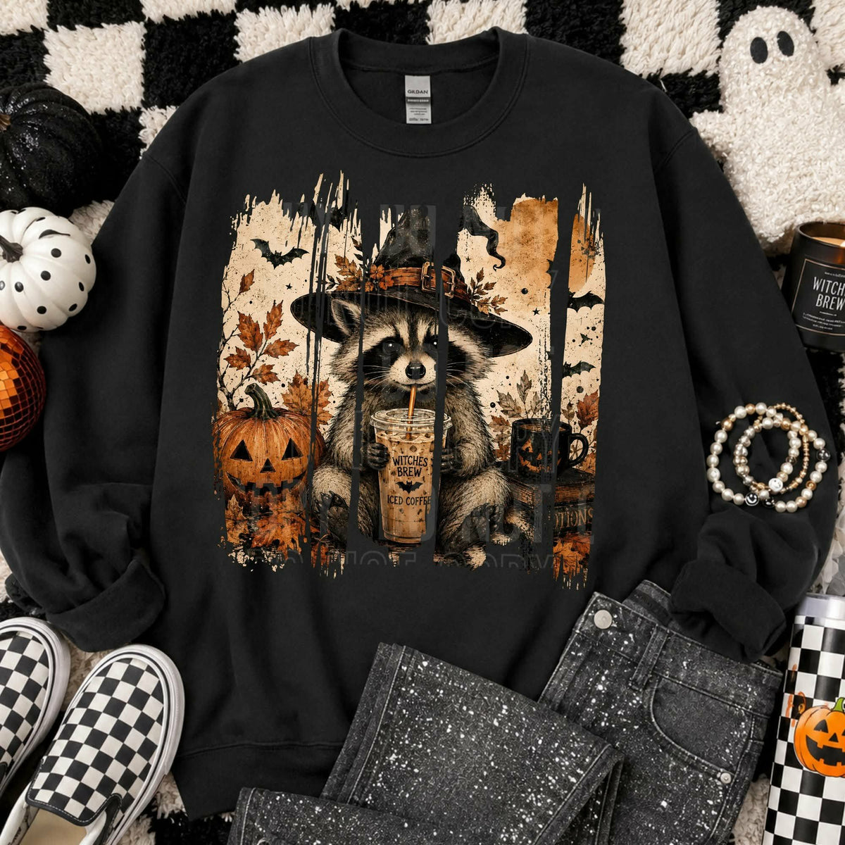 Witch raccoon brushstrokes Sunday Special DTF transfer