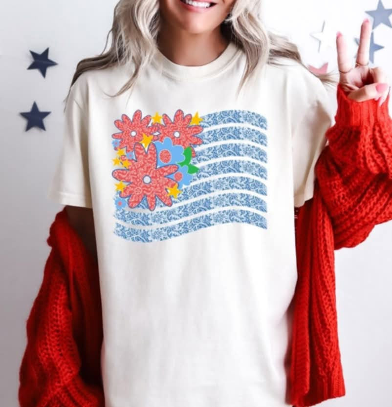 Floral American flag (S&G) 96036 DTF transferring