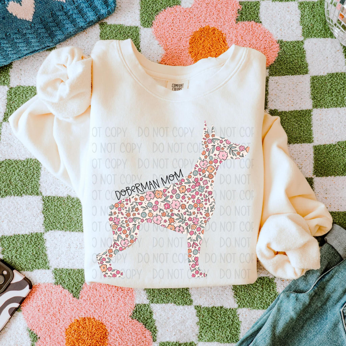 Doberman mom floral puppy (SWD) 87814 DTF transfer