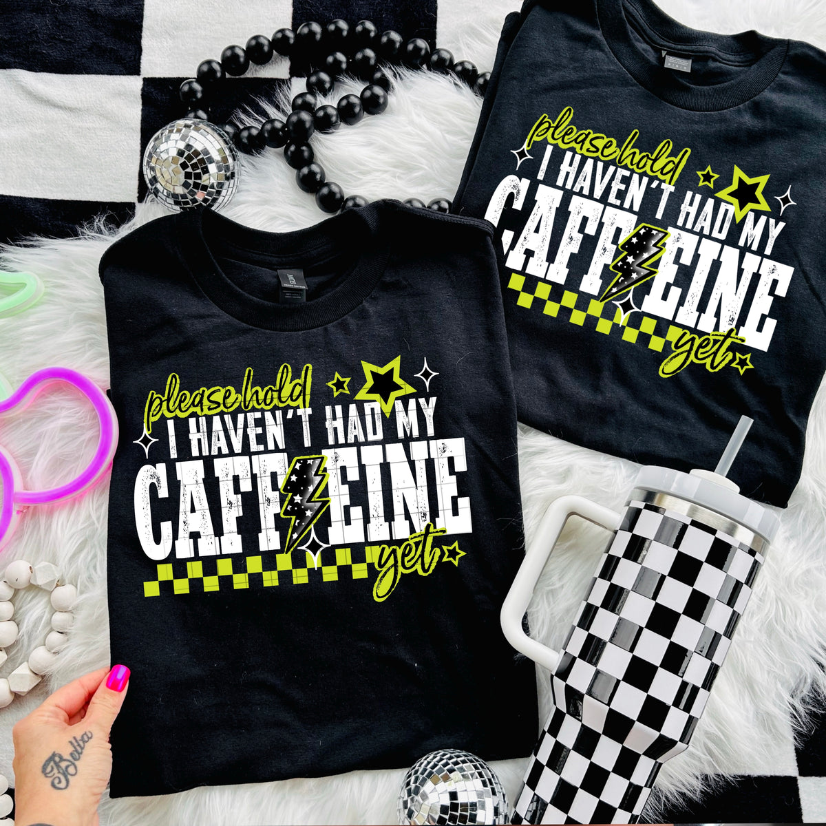 Please Hold, i havent had caffeine white (csc) DTF transfer