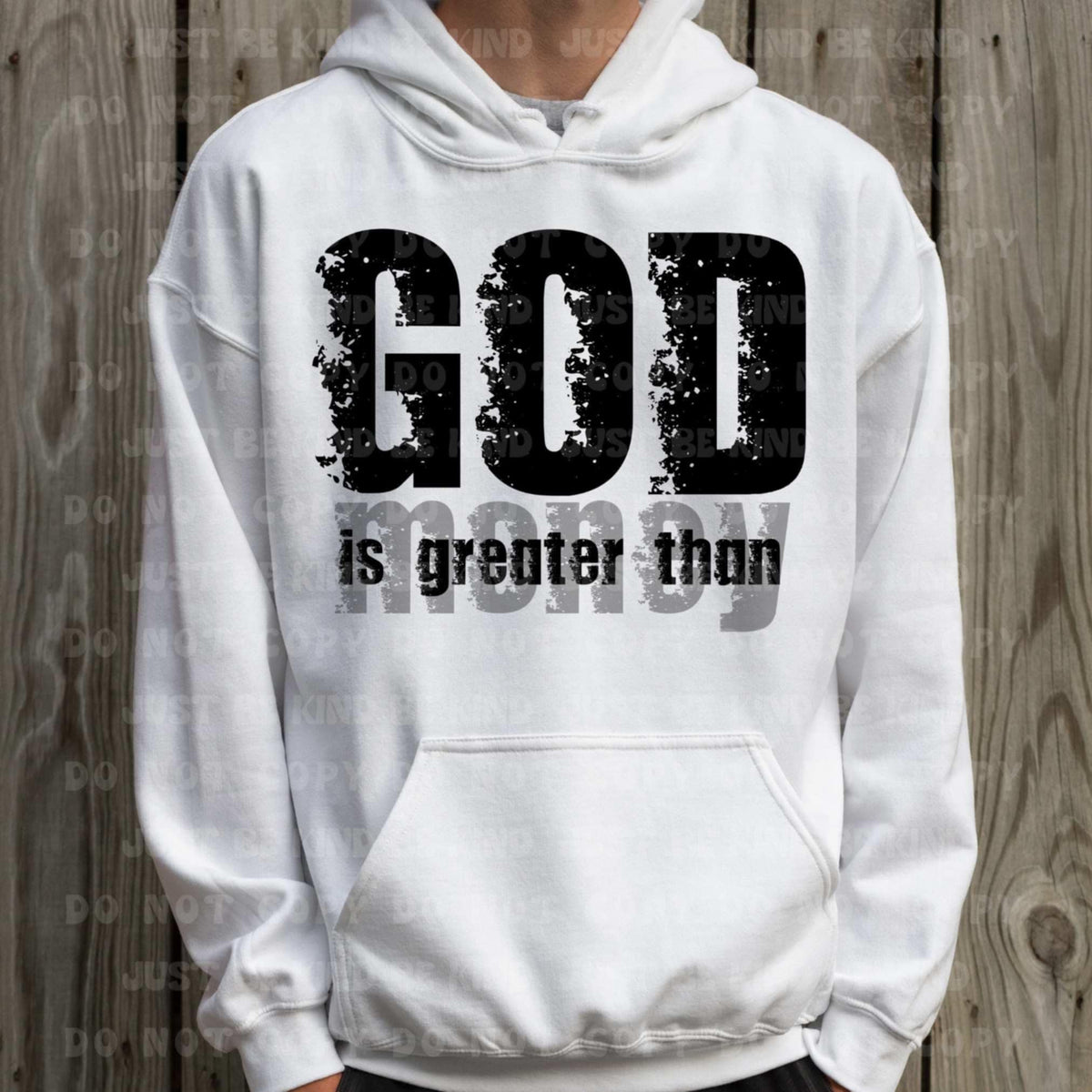 God is greater than money black grunge (VLB) 87391 DTF transfer