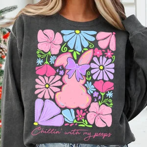 Chillin with my peeps bunny floral rectangle 85852 DTF transfer