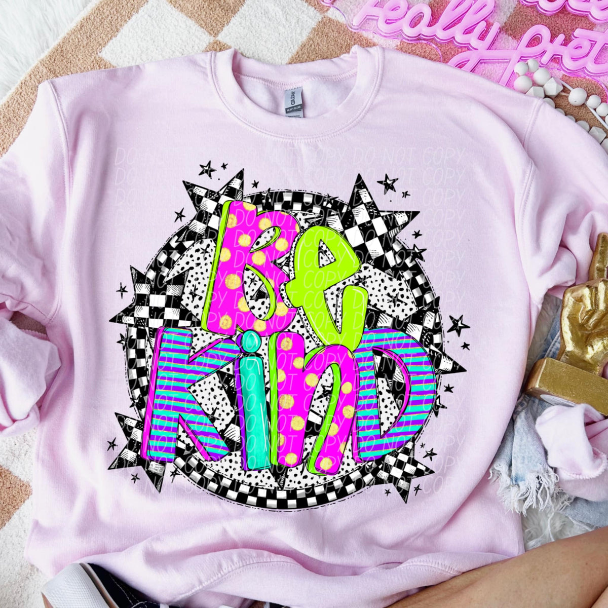 Be kind neon font circle (CITY) 91307 DTF transfer