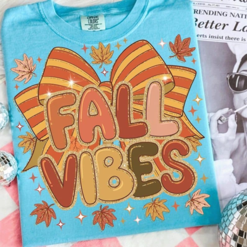 Fall Vibes with orange and yellow stripe bow 111181 DTF transfer