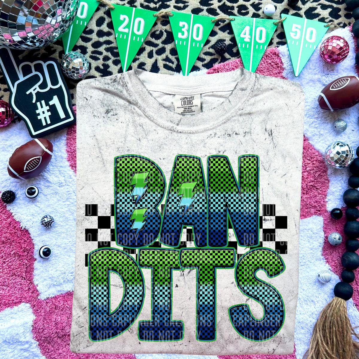 Bandits Blue and Green Checkered (Caplinger) DTF transfer
