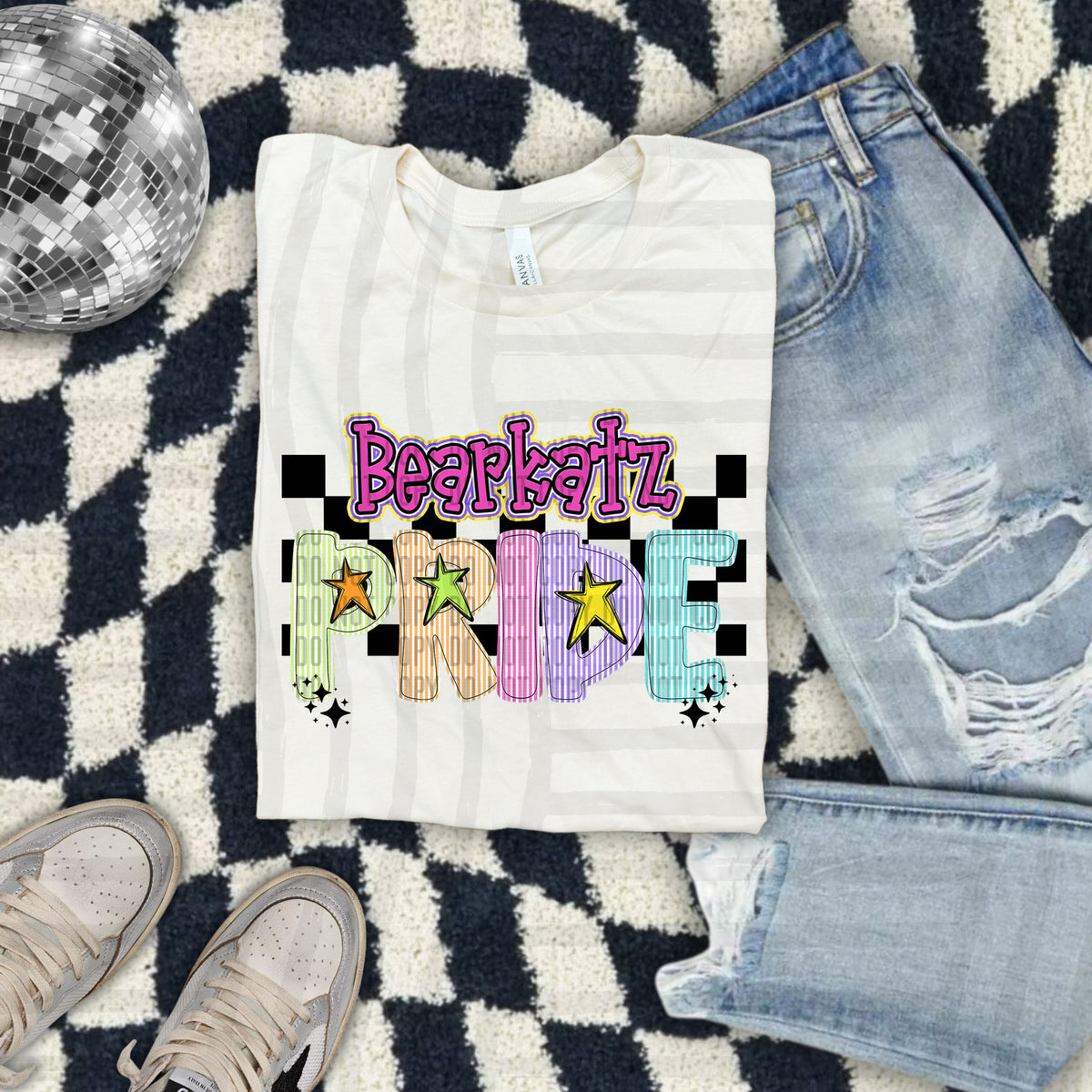 Bearkatz Pride - Colorful Stripe With Stars And Checker 108177 DTF transfer