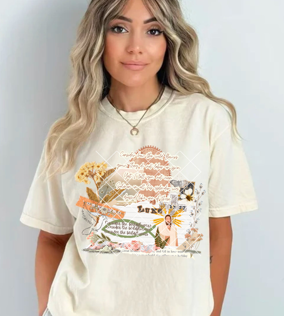 Consider how the wild flowers grow Jesus collage DTF Transfer