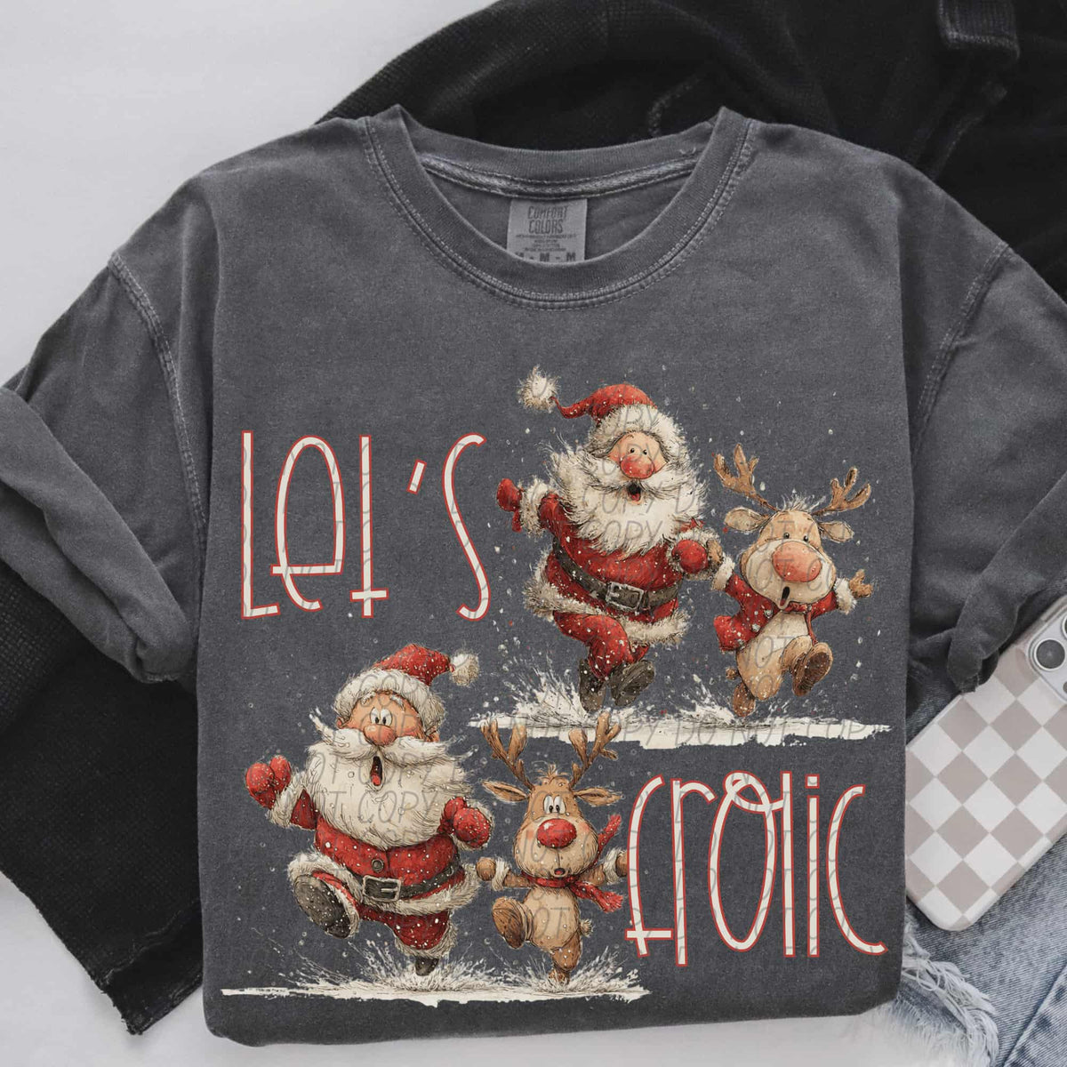 Let’s Frolic reindeer and Santa (city) DTF transfer