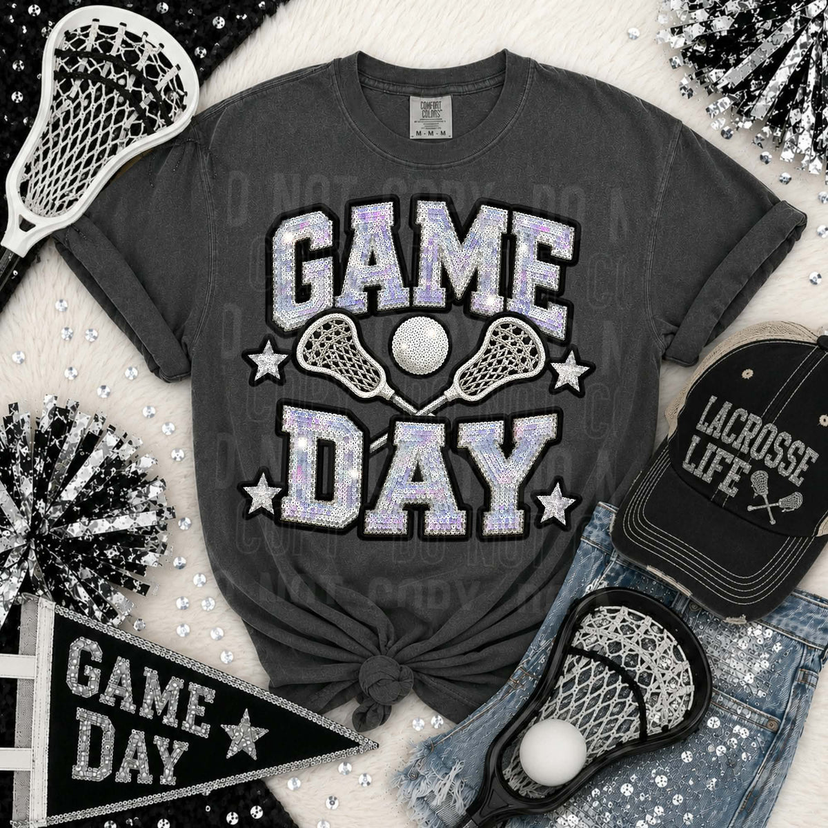 Game day lacrosse silver sequins SBB DTF Transfer