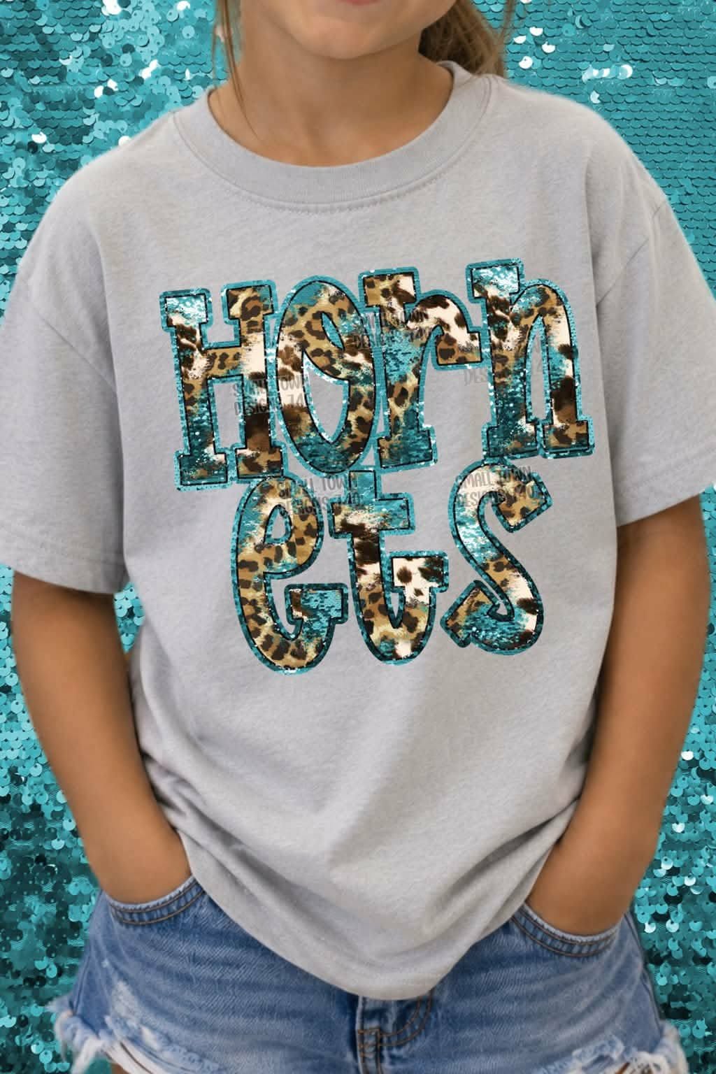 Hornets animal print blue sequin outline (STD) DTF transfer