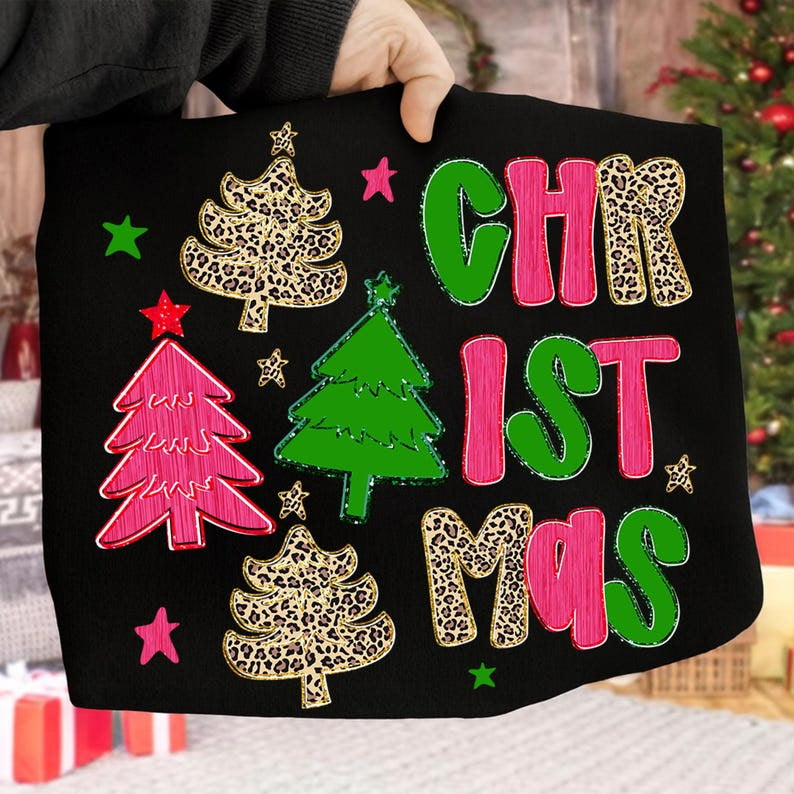 Christmas stacked pink green and leopard DTF Transfer
