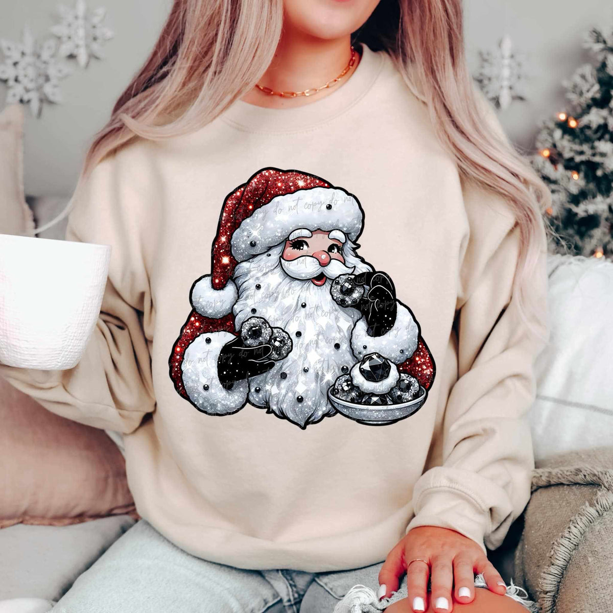 Santa eating black cookies 53385 DTF transfers